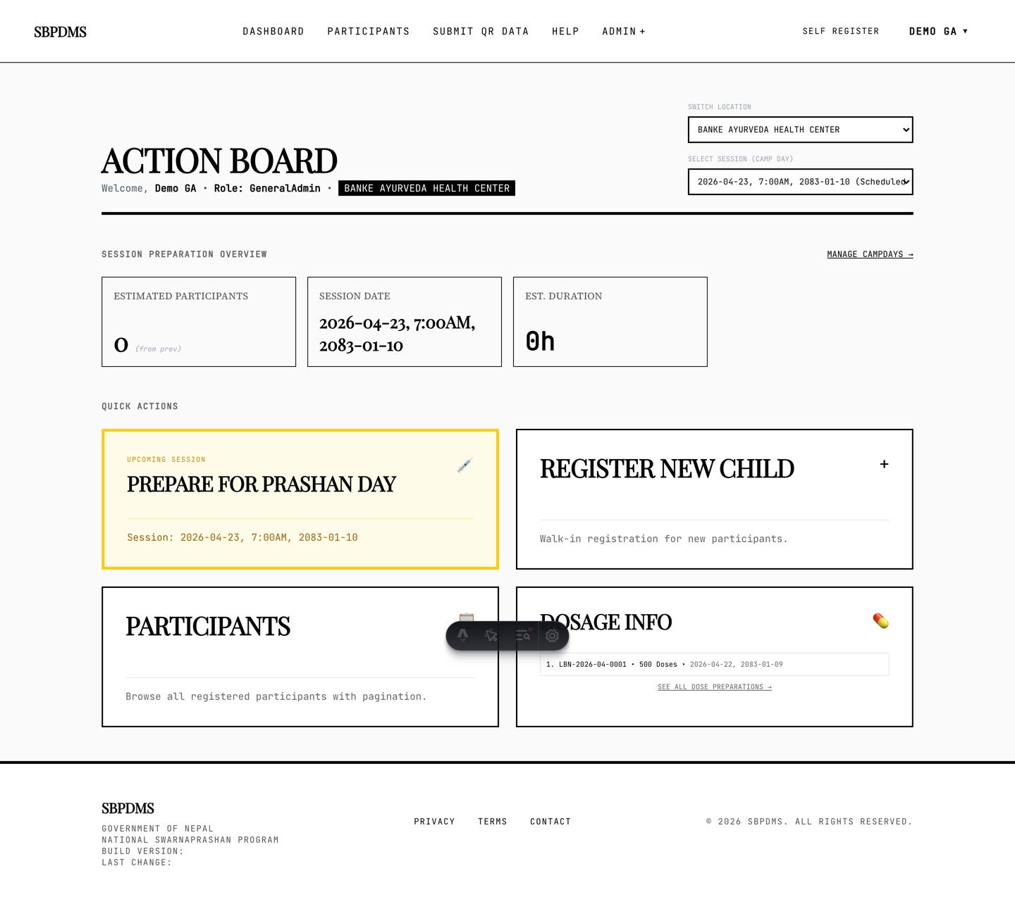 The camp-day dropdown open
