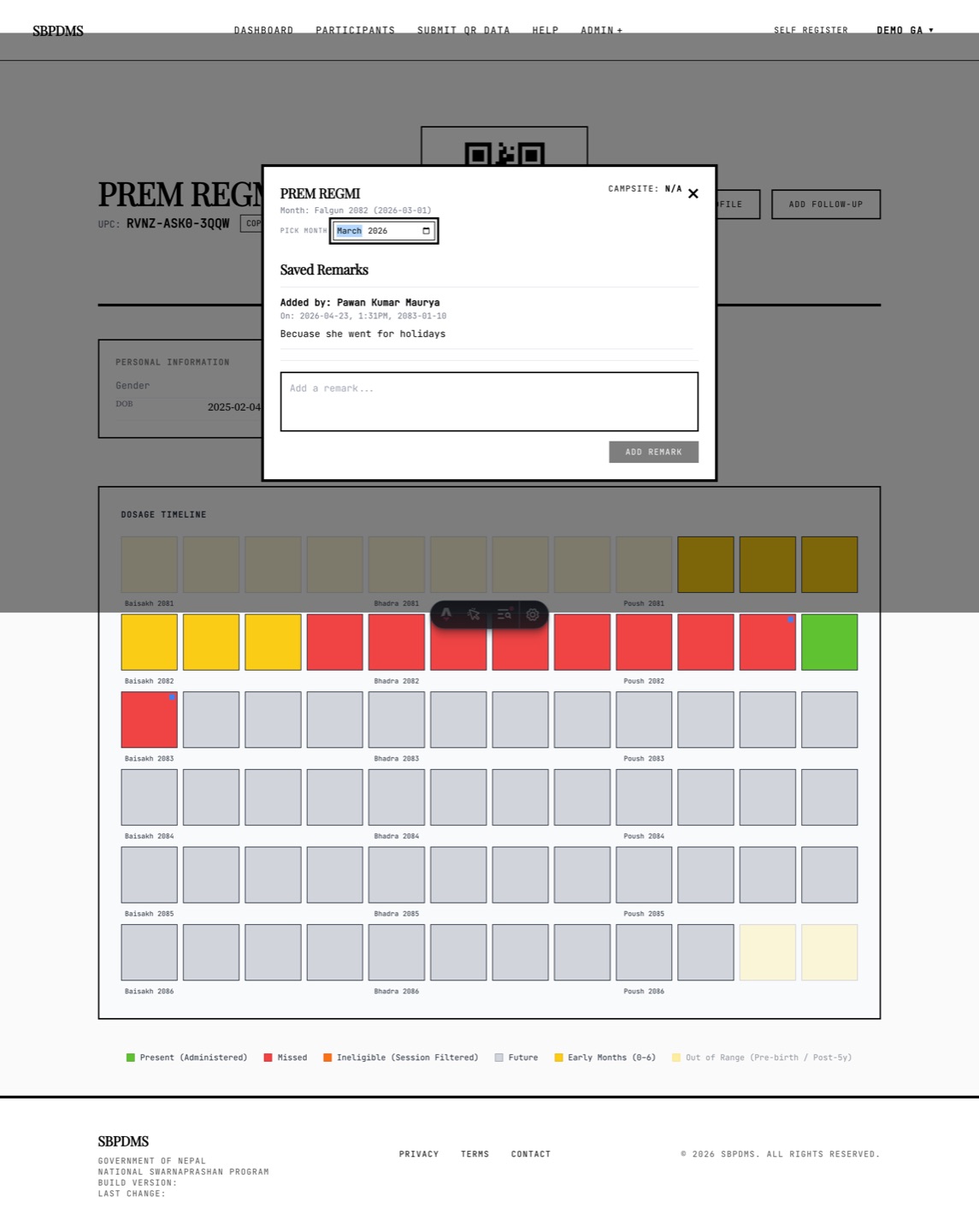 Month picker in use