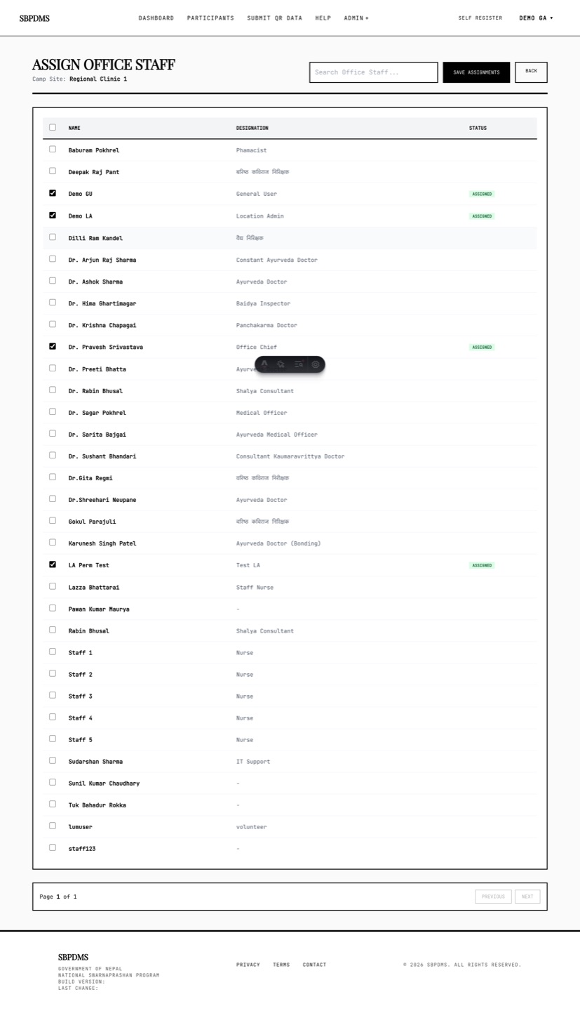 Assign Office Staff page