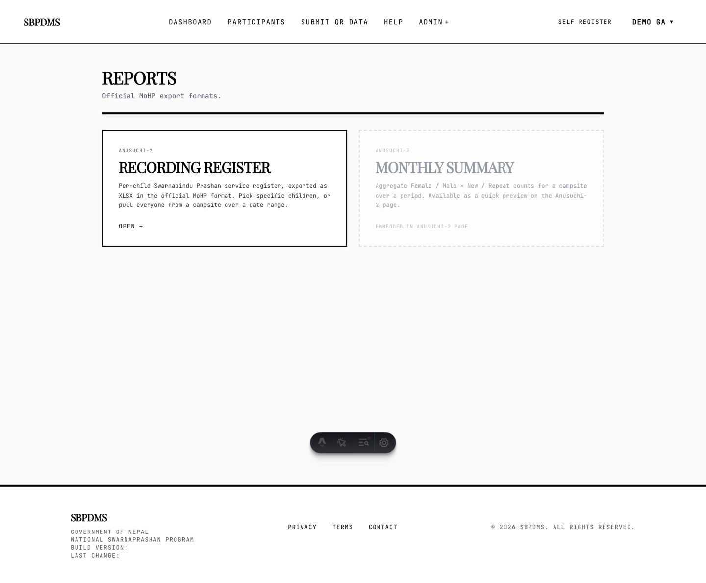The Reports landing page for a GeneralAdmin