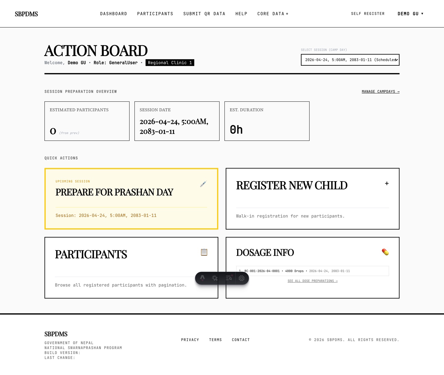 Dashboard for a GeneralUser