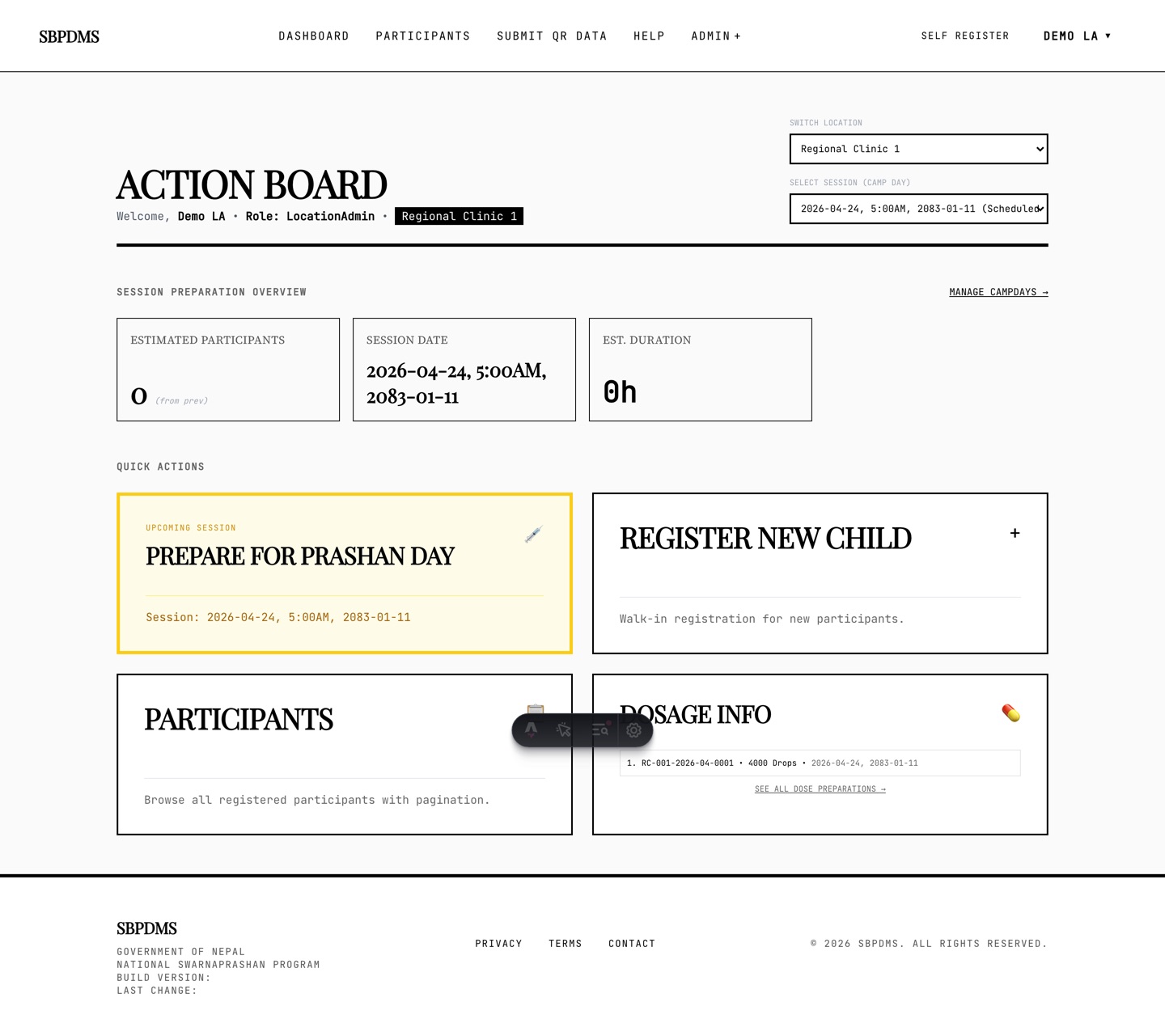 Dashboard as a LocationAdmin
