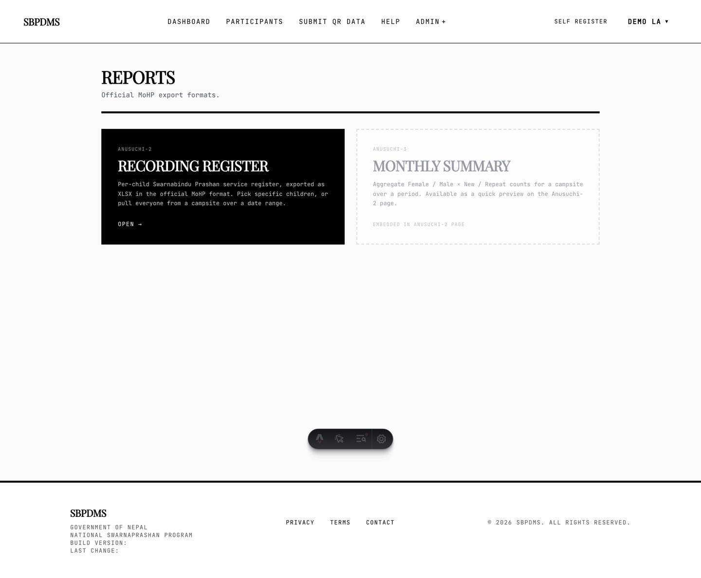 The Reports page as a LocationAdmin